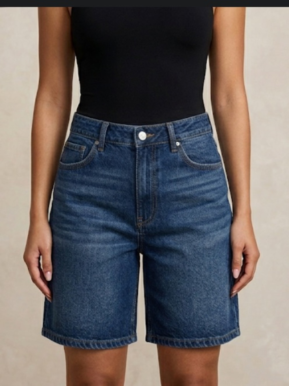 Ashley Mason High-Rise Dark Blue Denim Loose Jort - Picture 2 of 7